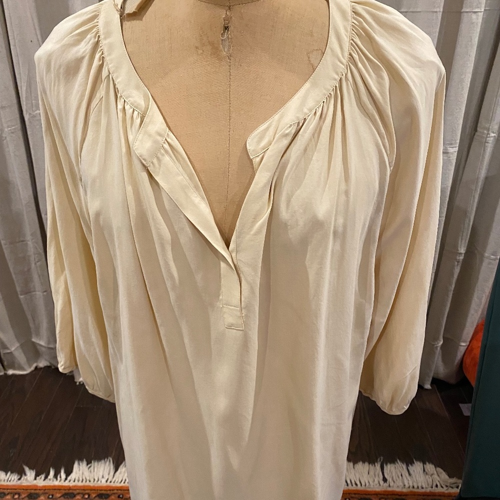 Talbots Silk Peasant Blouse Tunic Cream Ivory Beige 3X 22 24